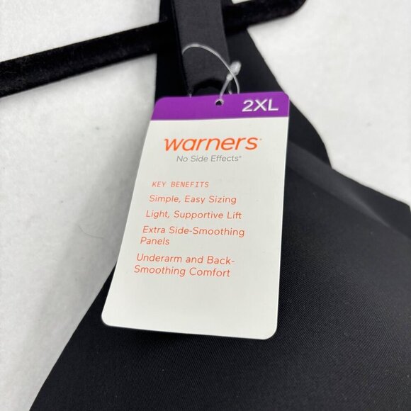 Warners Wireless Lift Bra Size 2XL Black Light Supportive Side Smoothing Panels - Picture 4 of 9
